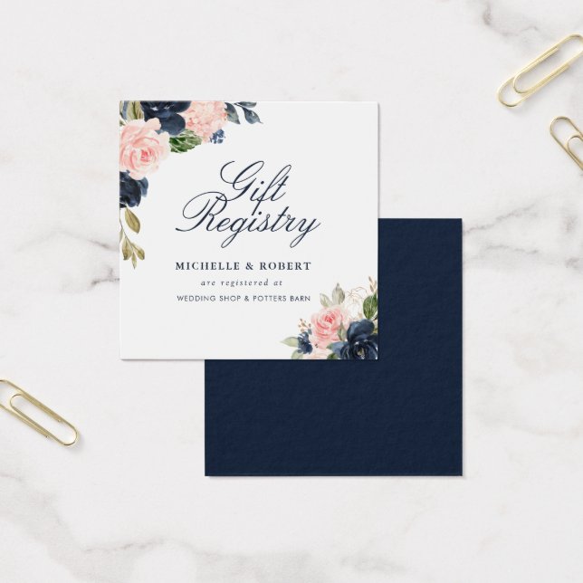 Carte cadeau mariage floral marine et blush (Bureau)