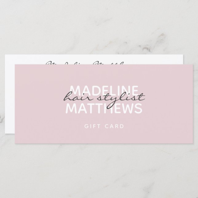 Carte cadeau moderne Blush Pink Hair Stylist Certi (Devant / Derrière)