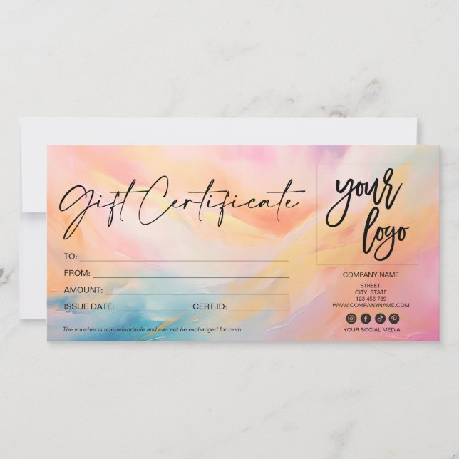 carte cadeau moderne coloré certificat ajouter le  (Devant)