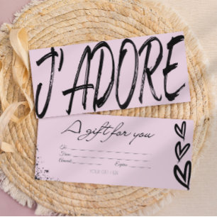 Carte cadeau moderne j'adore noir et rose