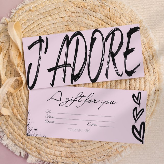Carte cadeau moderne j'adore noir et rose (Créateur téléchargé)
