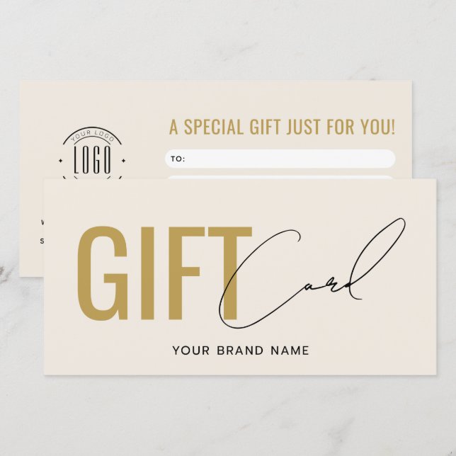 Carte cadeau moderne logo beige or professionnel (Devant / Derrière)