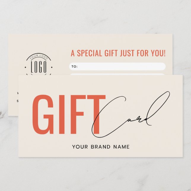 Carte cadeau moderne logo professionnel beige oran (Devant / Derrière)