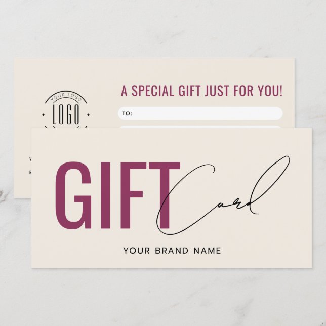 Carte cadeau moderne logo professionnel beige roug (Devant / Derrière)