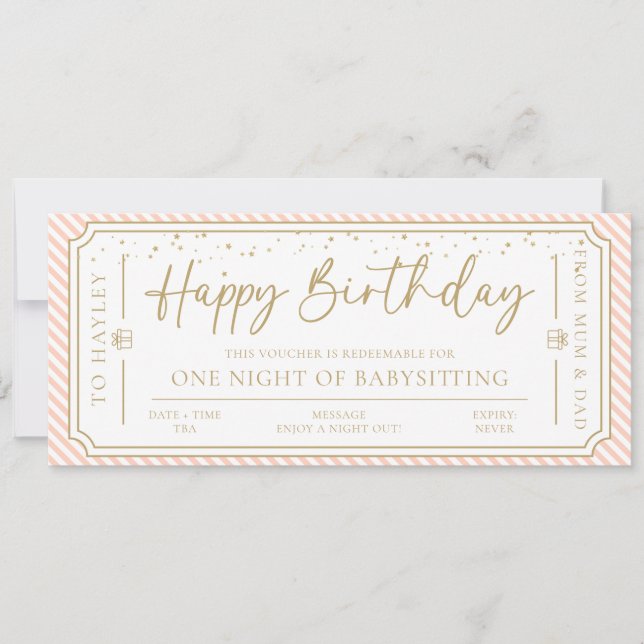 Carte cadeau Peach Birthday Baby sitting (Devant)