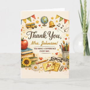 Carte Cadeau personnalisé de remerciement d'enseignant à