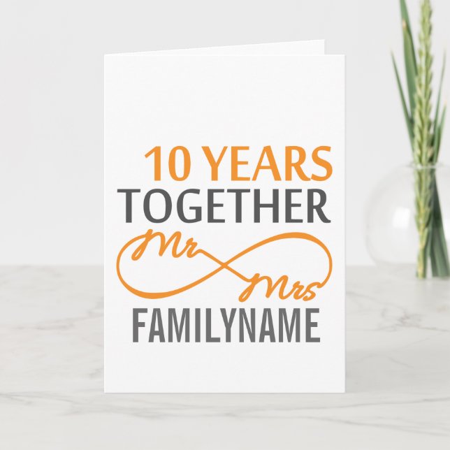 Carte Cadeau personnalisé Mr et Mme 10 ans de mariage (Devant)