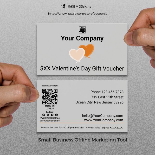 Carte cadeau promotionnelle Grey Valentine's Day (Promotional Gray Valentine's Day Gift Voucher Card, Small Business Offline Marketing Tool)
