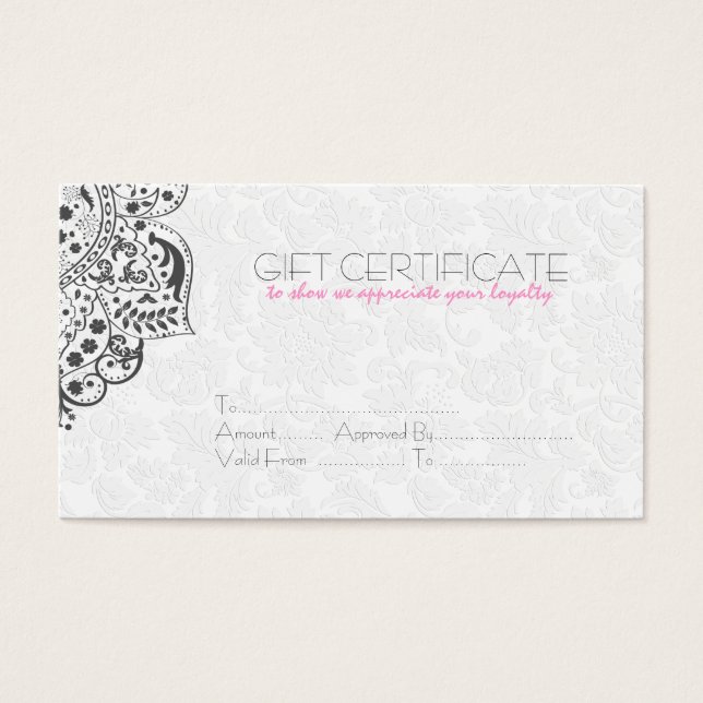 Carte cadeau réversible blanc et gris Damas (Devant)