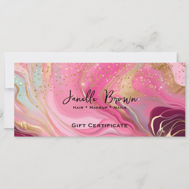 Carte cadeau rose marbre et paillettes dorées (Devant)