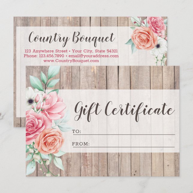 Carte cadeau Rustic Wood Country Floral (Devant / Derrière)