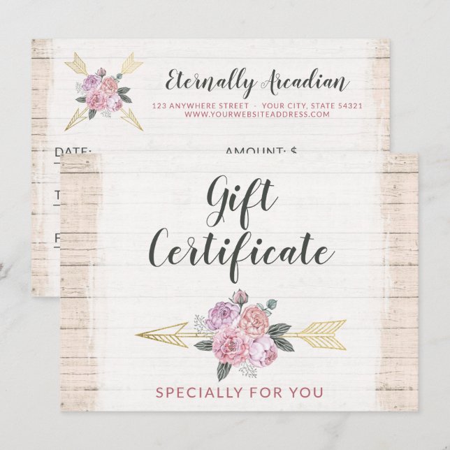 Carte cadeau Rustique Bohème Floral Arrow (Devant / Derrière)