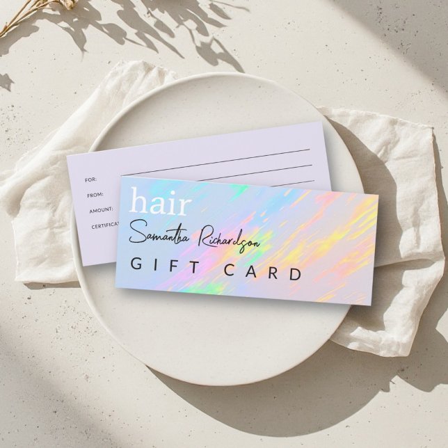 Carte Cadeau Salon de Coiffure Holographique Paste (hair makeup lashes beauty business gift card holographic pastel modern stylist hairdresser designer)