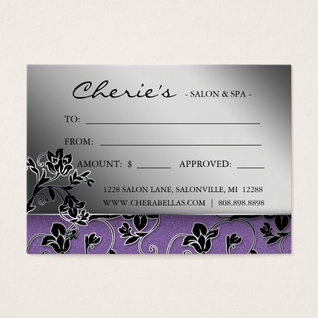 Carte Cadeau Salon Spa Floral Violet (Devant)