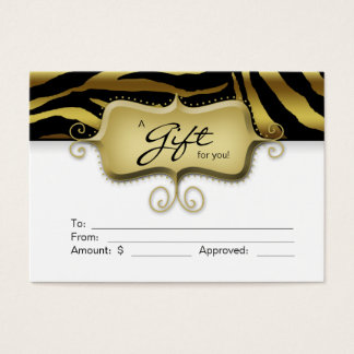 Carte Cadeau Salon Spa Zebra Animal Gold Black