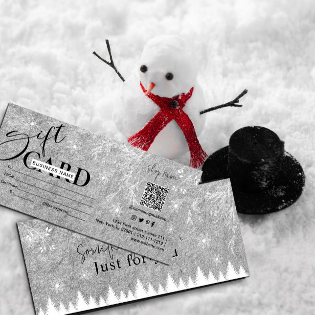 Carte cadeau Silver ice Grey snowflakes pine (#snowflakes  #icegray #winter #winterwonderland #grayandwhite #zazzlemade #script #christmas)