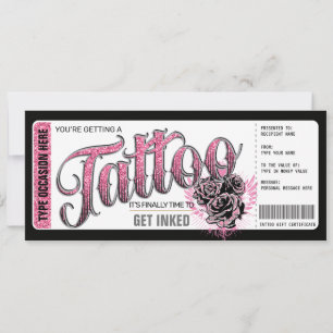 Carte Cadeau Tatouage Encre Rose Bon de Cadeau