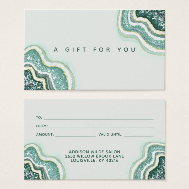 Carte cadeau Teal Luxe Chic Glitter Agate Geode (Devant & derrière)