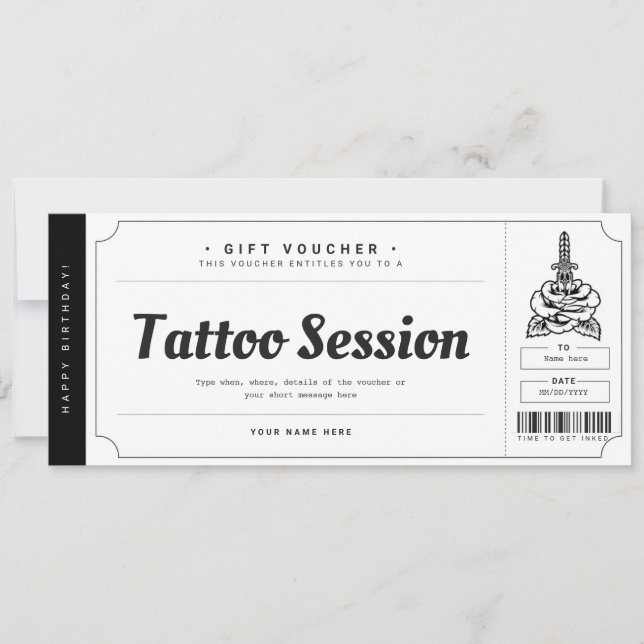 Carte Cadeau Ticket Bon de Tatouage Certificat (Devant)