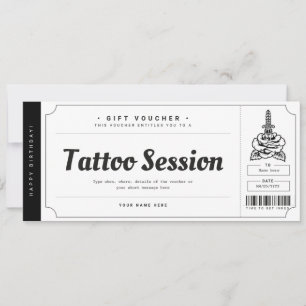 Carte Cadeau Ticket Bon de Tatouage Certificat