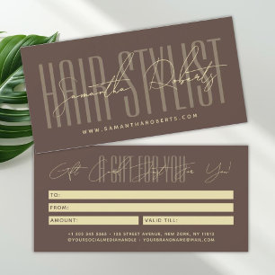 carte cadeau typographie script coiffeur moderne