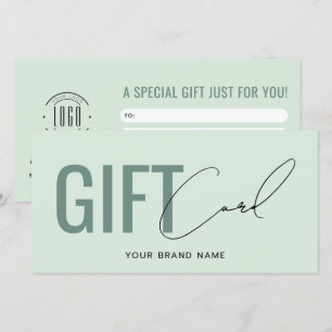 carte cadeau vert clair avec logo moderne professi