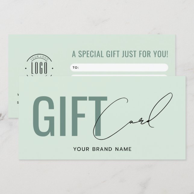 carte cadeau vert clair avec logo moderne professi (Devant / Derrière)