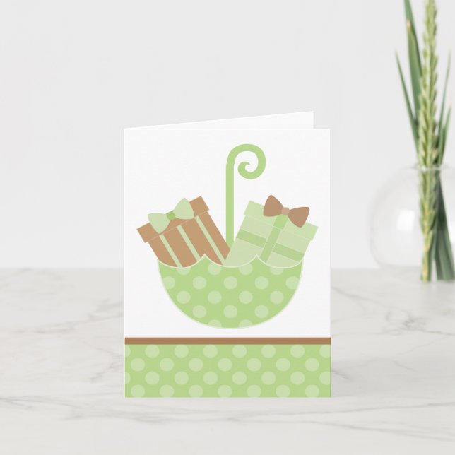 Carte Cadeaux bébé verts sous parapluie (Devant)