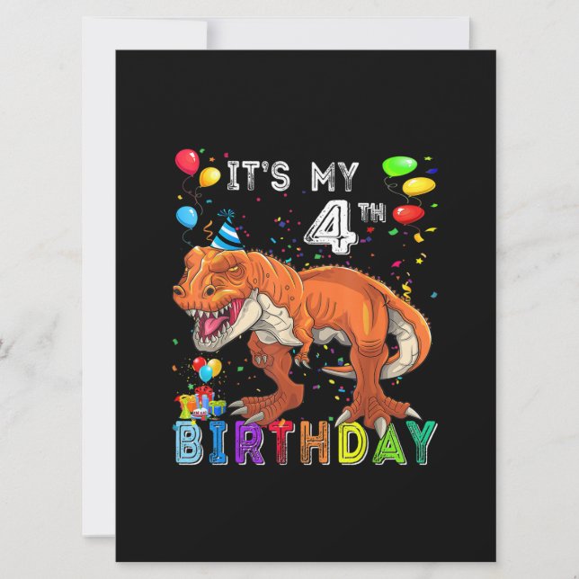 Carte Cadeaux d'anniversaire 4 Enfants garçons Dino T Re (Devant)