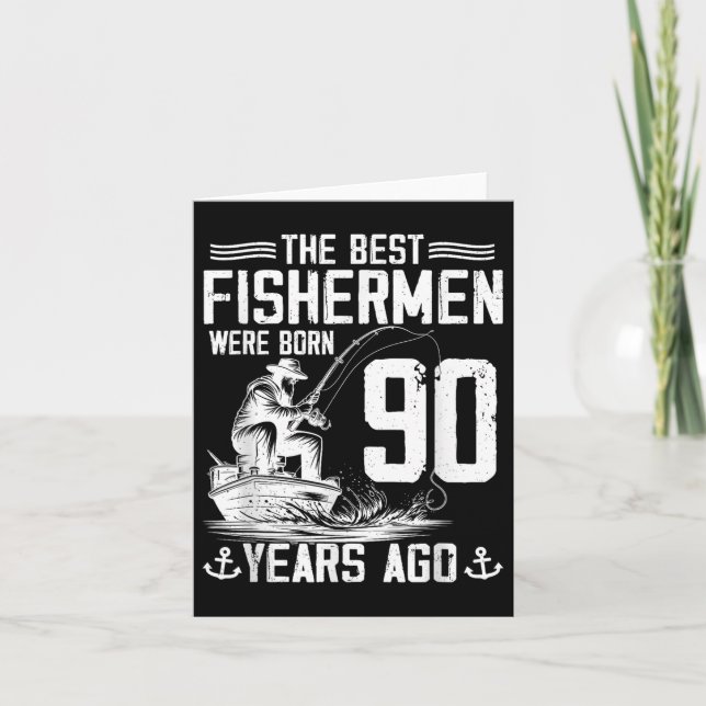 Carte Cadeaux de 90 ans Hommes Pêcheur 90 Anniversaire P (Devant)