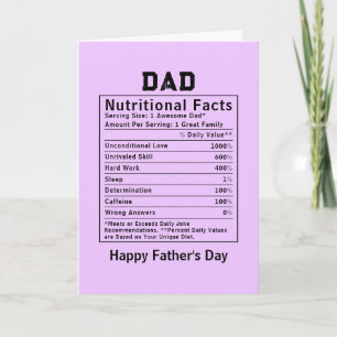 Carte Cadeaux de fête des pères Faits nutritionnels pour