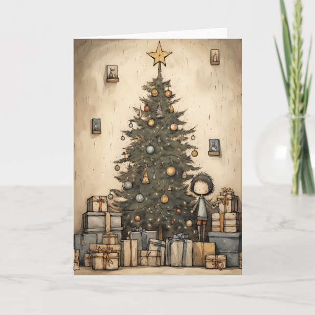 Carte Cadeaux De Noël Sous L'Arbre Illustration (Devant)