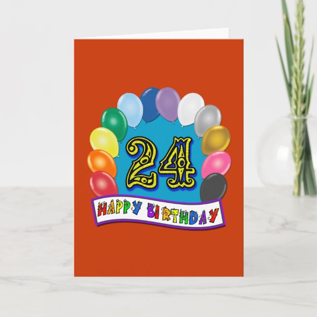 Carte Cadeaux du 24e anniversaire avec Ballons Assortis  (Devant)