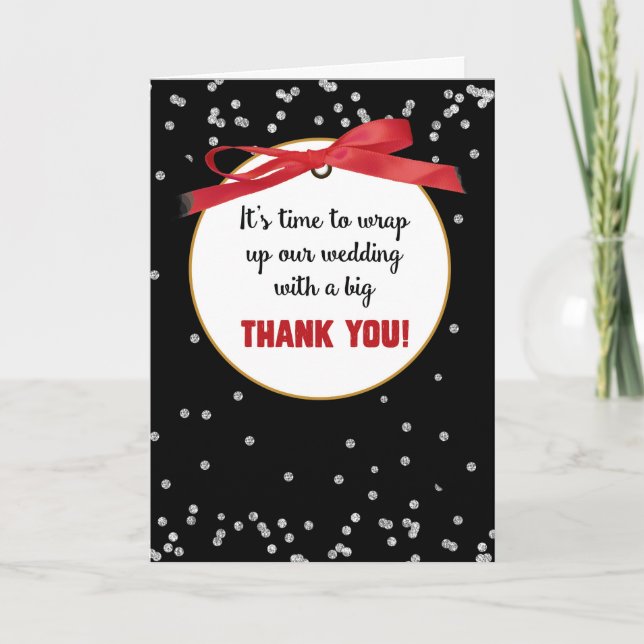 Carte Cadeaux mariages Mercis, Ruban Rouge (Devant)
