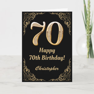 Carte Cadre avec paillettes noir et or pour 70e annivers