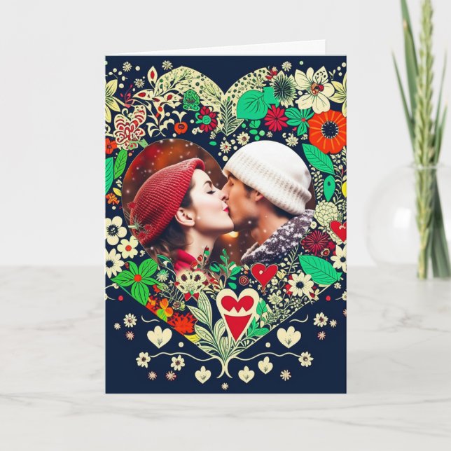 Carte Cadre de coeur floral personnalisé Saint-Valentin (Devant)