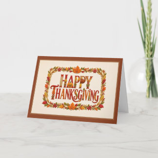 Carte Cadre de feuille de récolte de Thanksgiving heureu