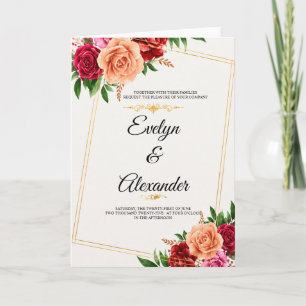 Carte Cadre de mariage floral aquarelle doré coloré 