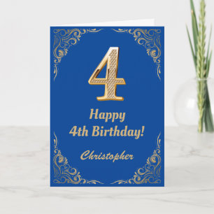 Carte Cadre de Parties scintillant bleu et or 4e anniver