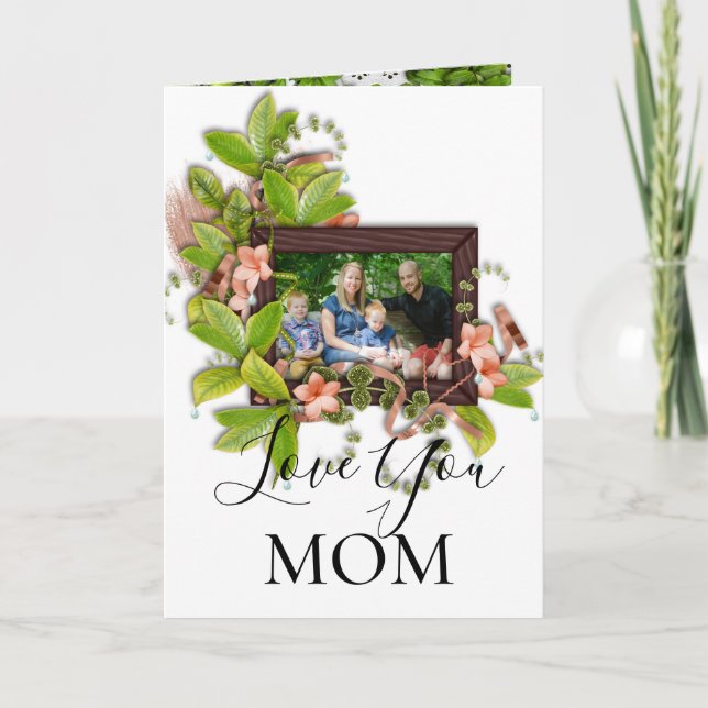 Carte Cadre d'image vert rose Fleurs Ajouter une photo (Devant)