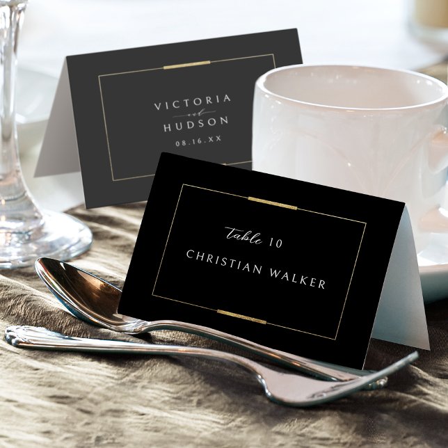 Carte cadre Elegance Noir simple pliable (Framed Elegance Black Simple Foldable Place Card)