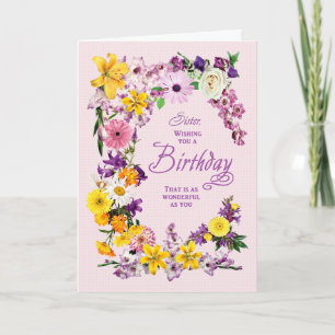 Carte cadre Fleur Anniversaire Soeur