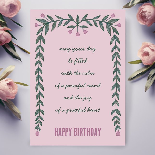 Carte Cadre Floral Inspiration Mindful Joyeux Anniversai (Floral Frame Inspirational Mindful Happy Birthday Card
)