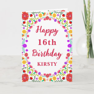 Carte Cadre floral mexicain de fiesta coloré pour 16e an