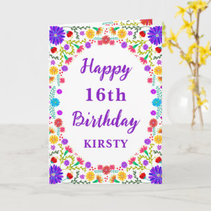 Carte Cadre floral mexicain de fiesta coloré pour 16e an