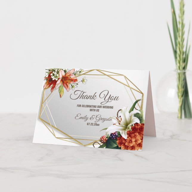 Carte Cadre géométrique avec Merci de Lys tropicaux (Devant)