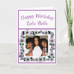 Carte Cadre mou violet Fleur Photo Joyeux Anniversaire