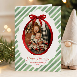 Carte Cadre photo de Noël avec un nœud fantaisiste vert 