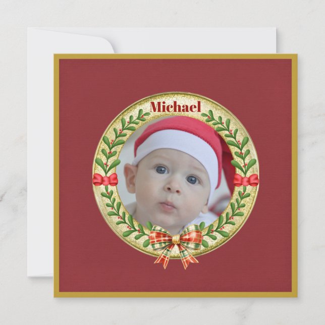 Carte Cadre photo personnalisé et couronne de Noël C (Devant)