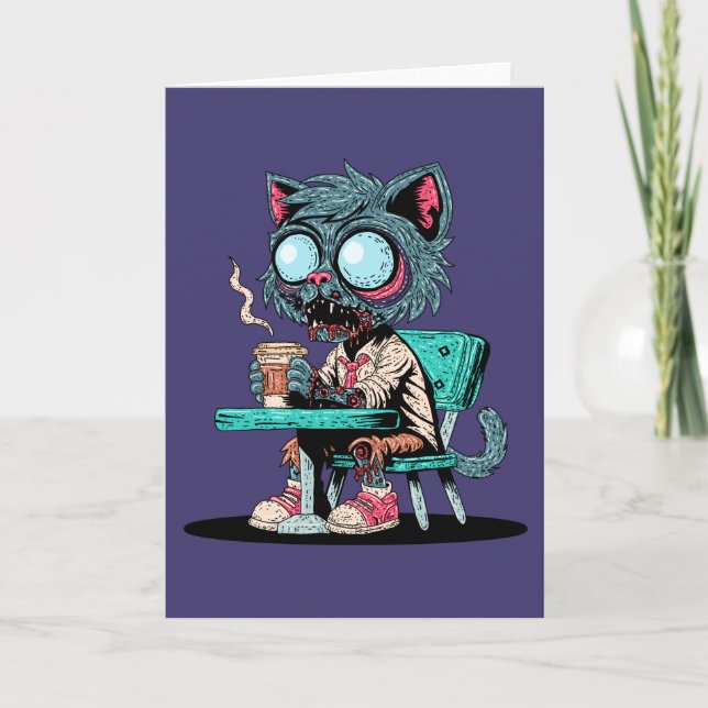 Carte Café Aimant Zombie Chat (Devant)